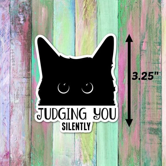 Judging You Silently Cute Funny Cats Vinyl Laptop Sticker Decal - Picture 3 of 3